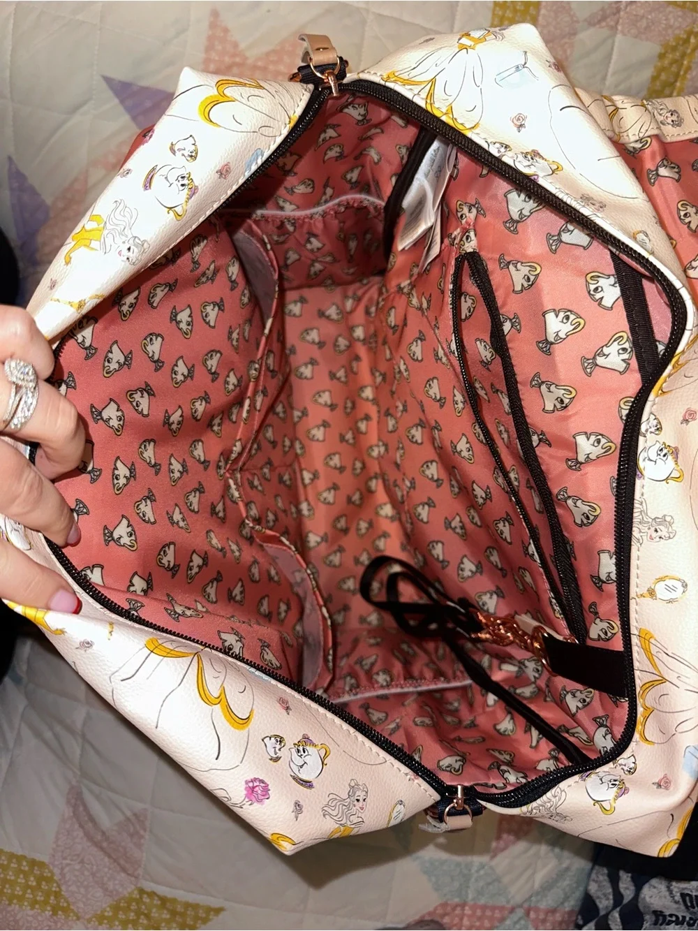 Belle Patterned Diaper Bag - Pink & Gold Accent